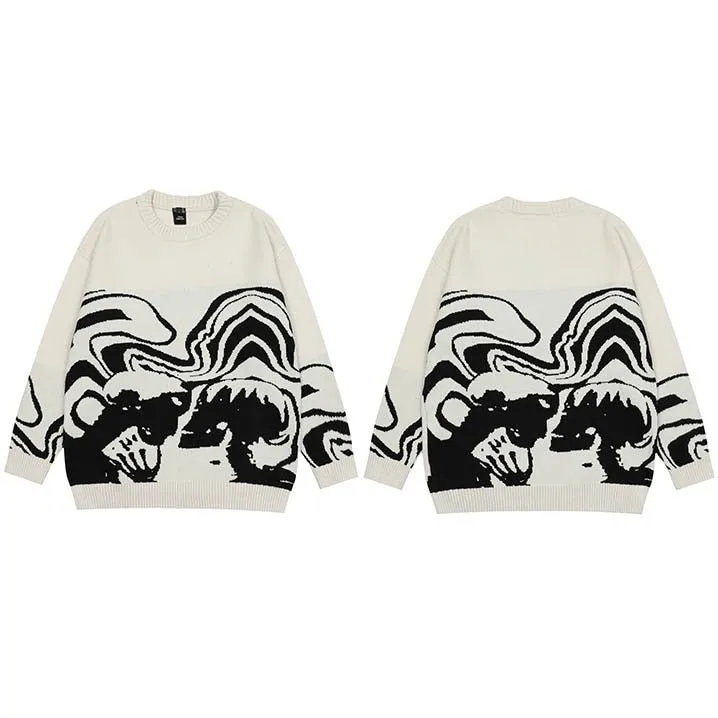 Men's Retro Painting Skull Graphic Knitted Sweater