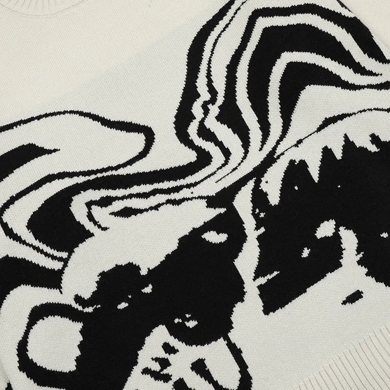 Men's Retro Painting Skull Graphic Knitted Sweater