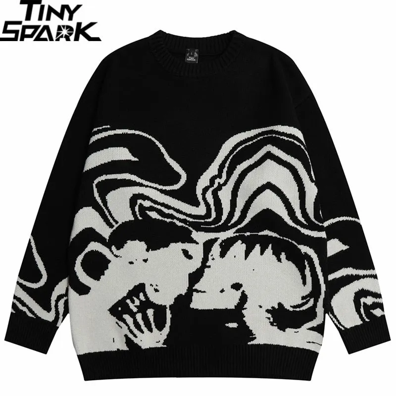 Men's Retro Painting Skull Graphic Knitted Sweater