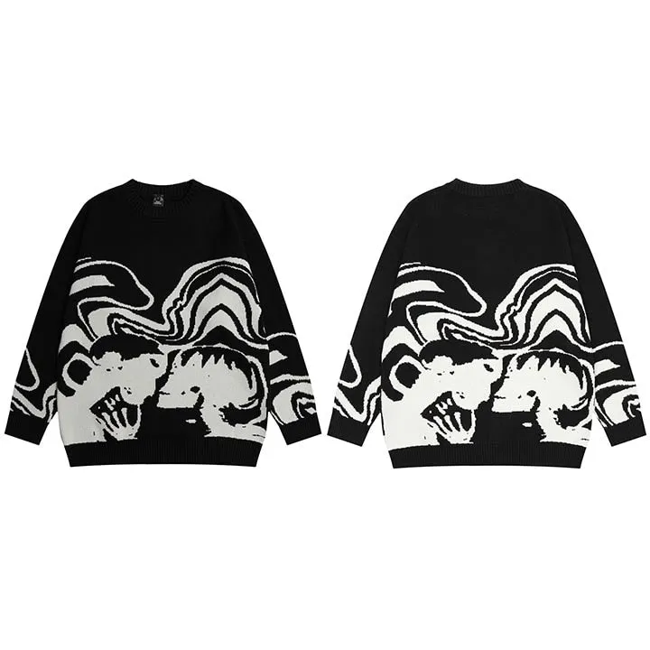 Men's Retro Painting Skull Graphic Knitted Sweater