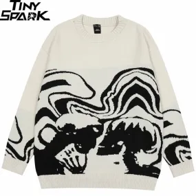 Men's Retro Painting Skull Graphic Knitted Sweater