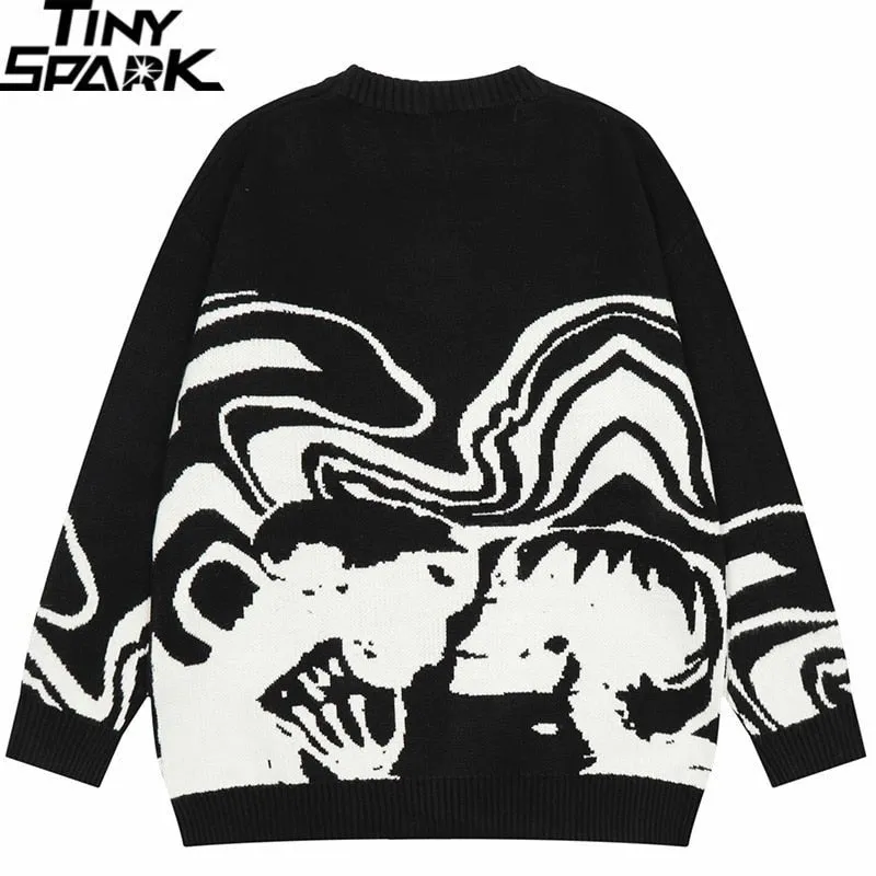Men's Retro Painting Skull Graphic Knitted Sweater