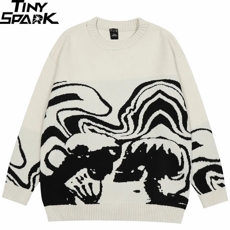 Men's Retro Painting Skull Graphic Knitted Sweater