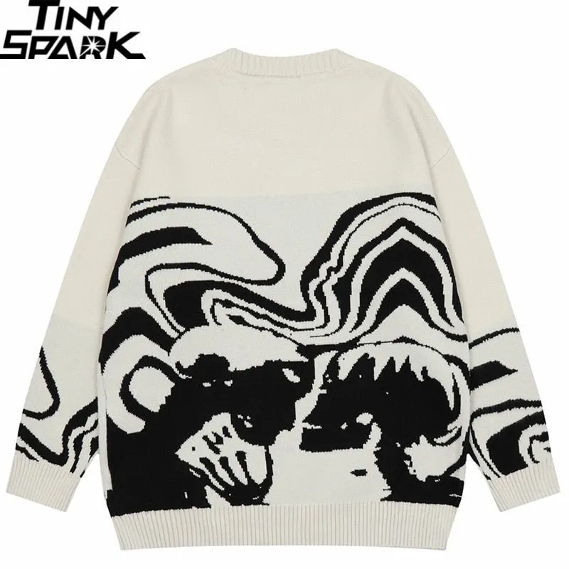 Men's Retro Painting Skull Graphic Knitted Sweater