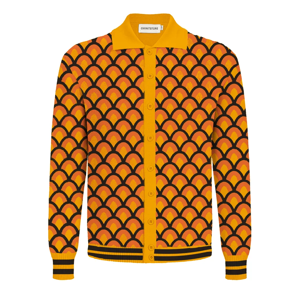 Men's yellow vintage jacquard cardigan sweater