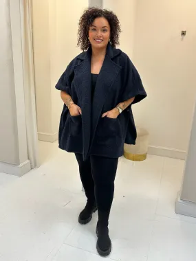 Missy Navy Blue Teddy Bear Open Side Poncho