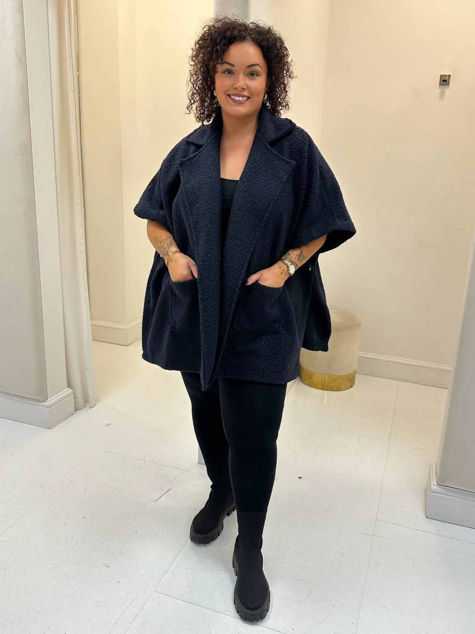 Missy Navy Blue Teddy Bear Open Side Poncho