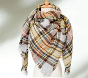 Mustard & Gray Plaid Blanket Scarf/ Bridesmaid Shawl/ Tartan Plaid Scarf/ Oversized Scarf/ Plaid Women's Blanket Scarf/ Women Scarf/ Gifts for Her/ Women Shawl/ Bridesmaid Scarf/ Fall ScarfPlaid Shawl Wrap/ Wedding Shawl/