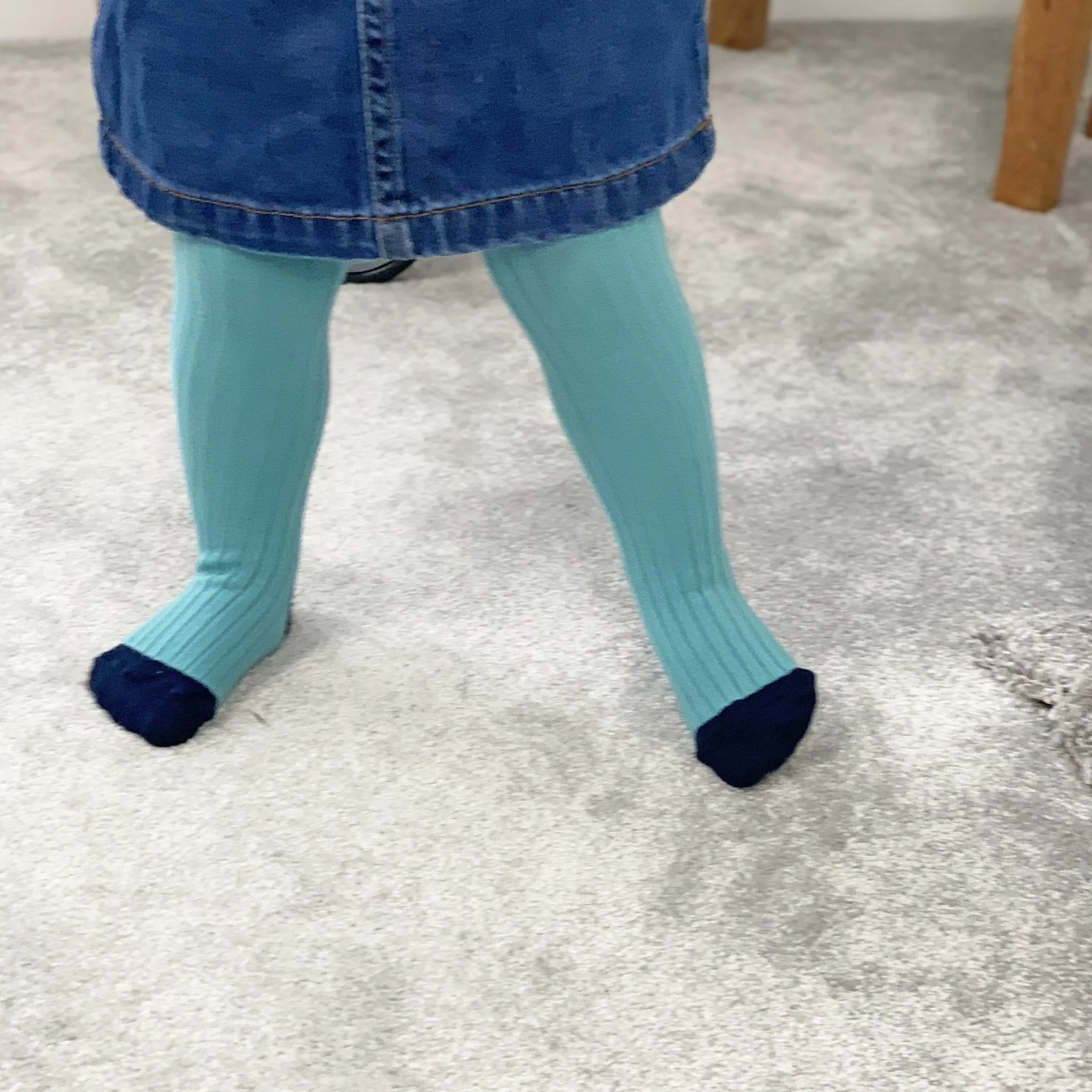 Non-Slip Super Soft Ribbed Tights in Aqua
