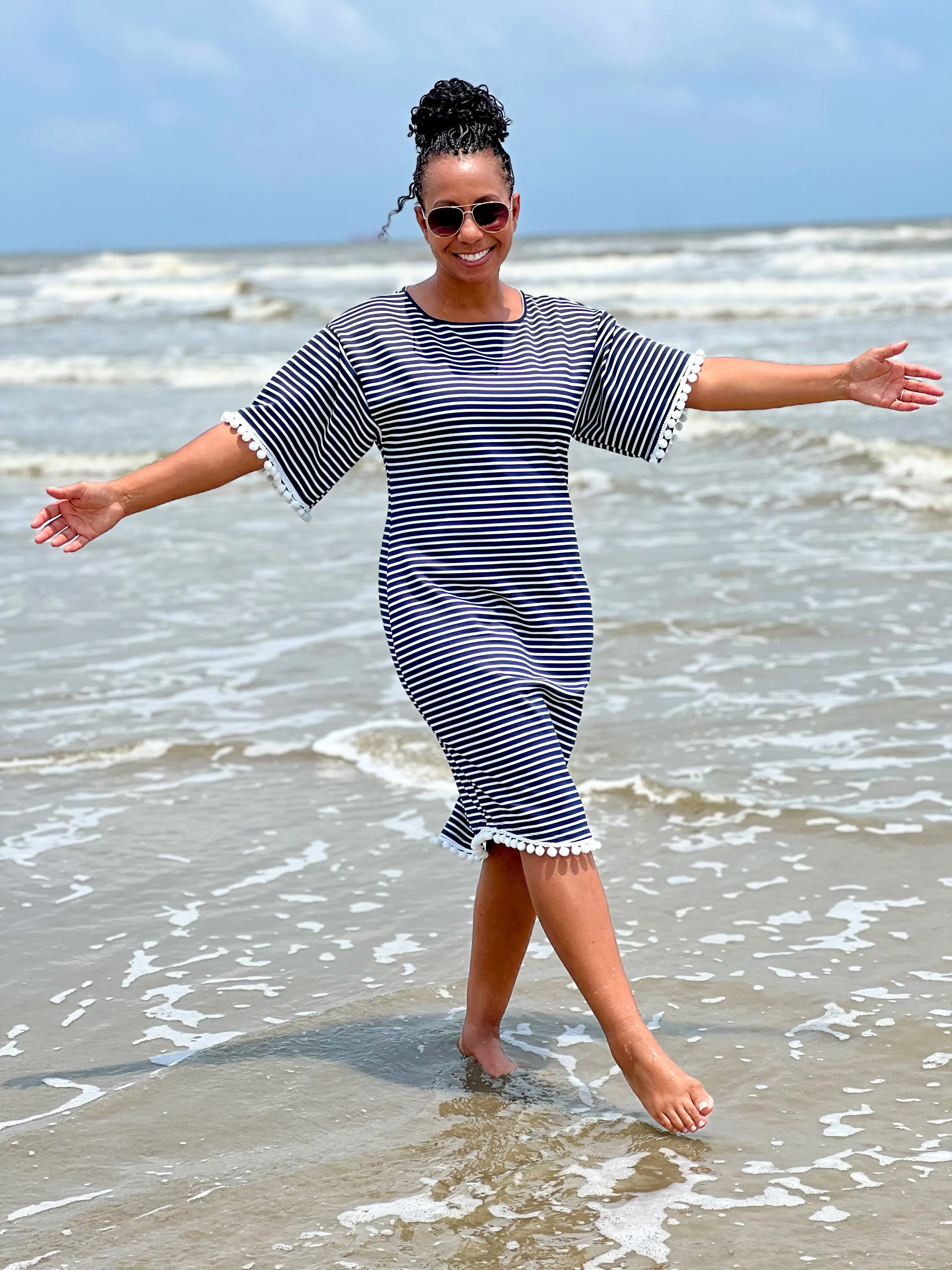 Paradise Swim Dress in Black & White Stripe