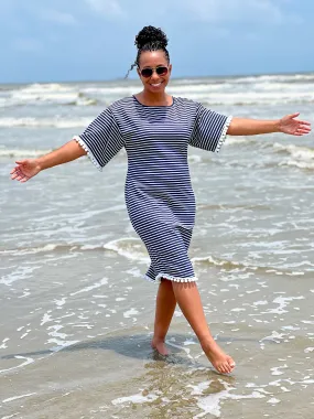 Paradise Swim Dress in Black & White Stripe