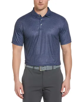 PGA TOUR Mens Grid Print Short Sleeve Polo Shirt Peacoat Blue XL