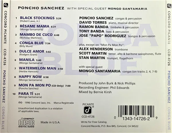 Poncho Sanchez - Conga Blue (CD, Album) (NM or M-)