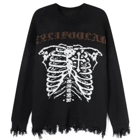 PopFlying Ripped Jacquard Sweater Skeleton