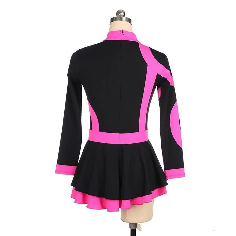 Practice Figure Skating Dress Black & Pink Long Sleeves 10   Colors