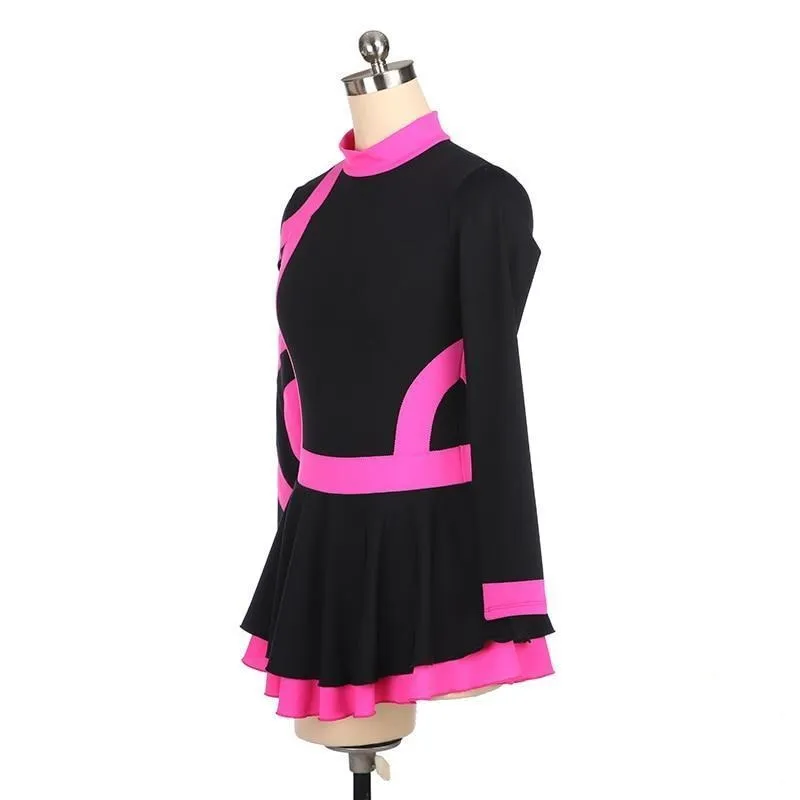 Practice Figure Skating Dress Black & Pink Long Sleeves 10   Colors