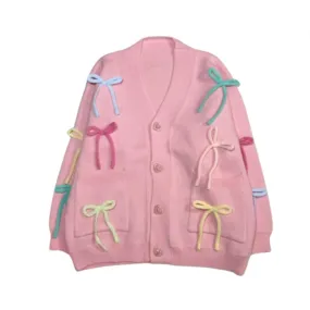 Pre Order:  Colorful 3D Bow Loose V-Neck Cardigan