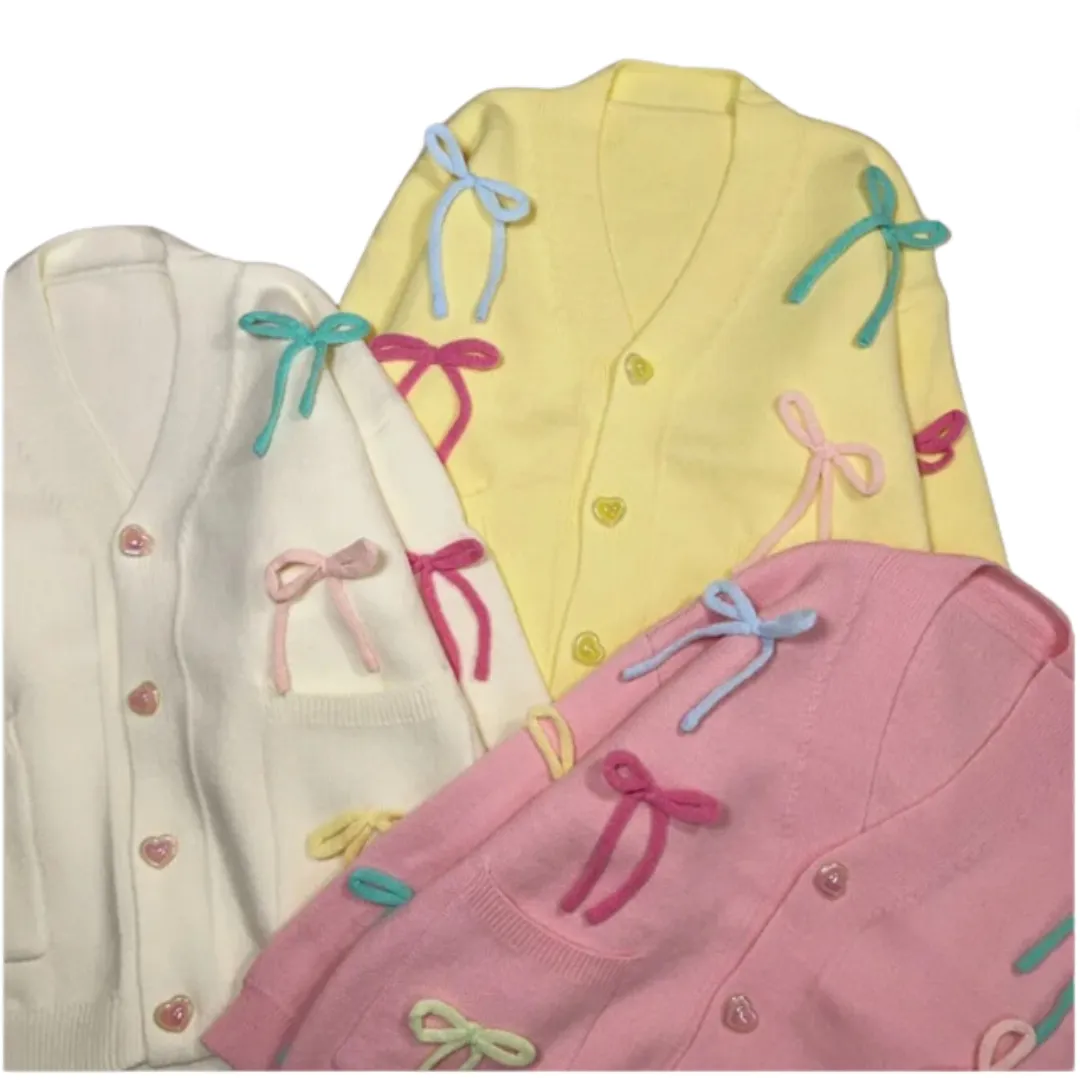 Pre Order:  Colorful 3D Bow Loose V-Neck Cardigan