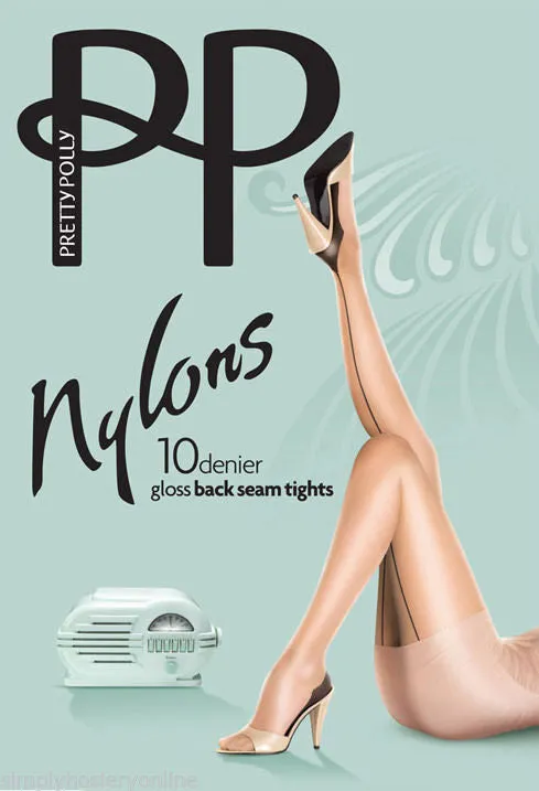 Pretty Polly Nylons Backseam Gloss Tights 10 Denier Pantyhose