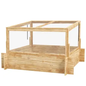 Raised Garden Bed with Cold Frame Greenhouse and Openable Top, Wooden Elevated Planter Box for Vegetables, Flowers and Herbs