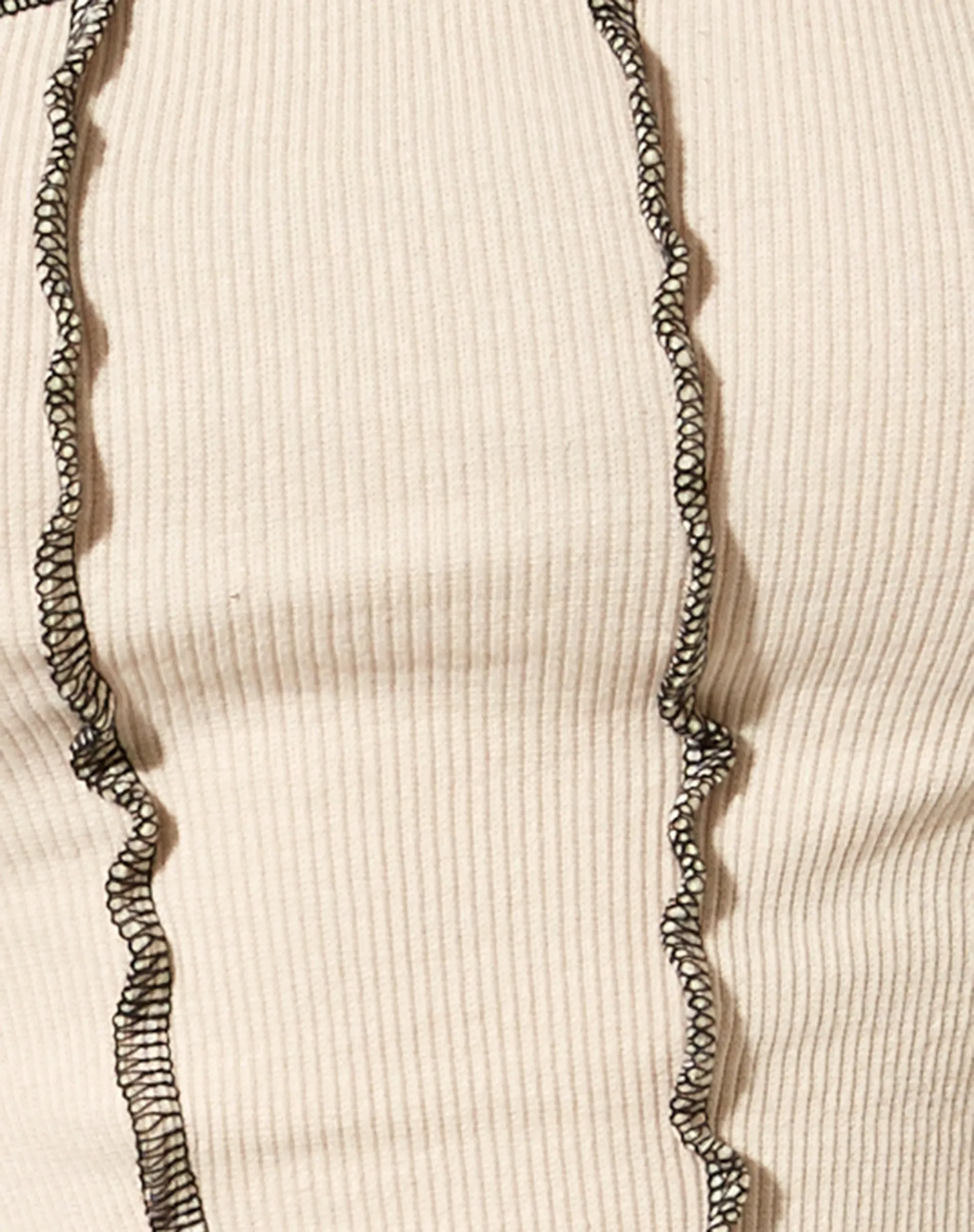 Rara Crop Top in Rib Ecru with Black Stitching