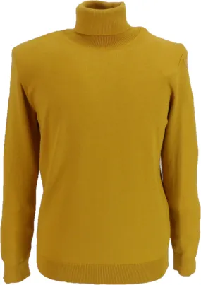 Relco Mens Mustard Yellow Fine Gauge Roll Neck Jumper