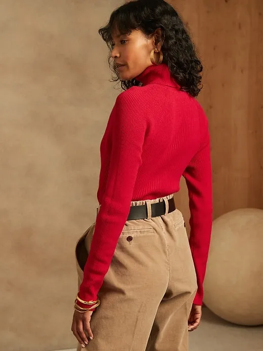 Ribbed Turtleneck Sweater in Red Sunset