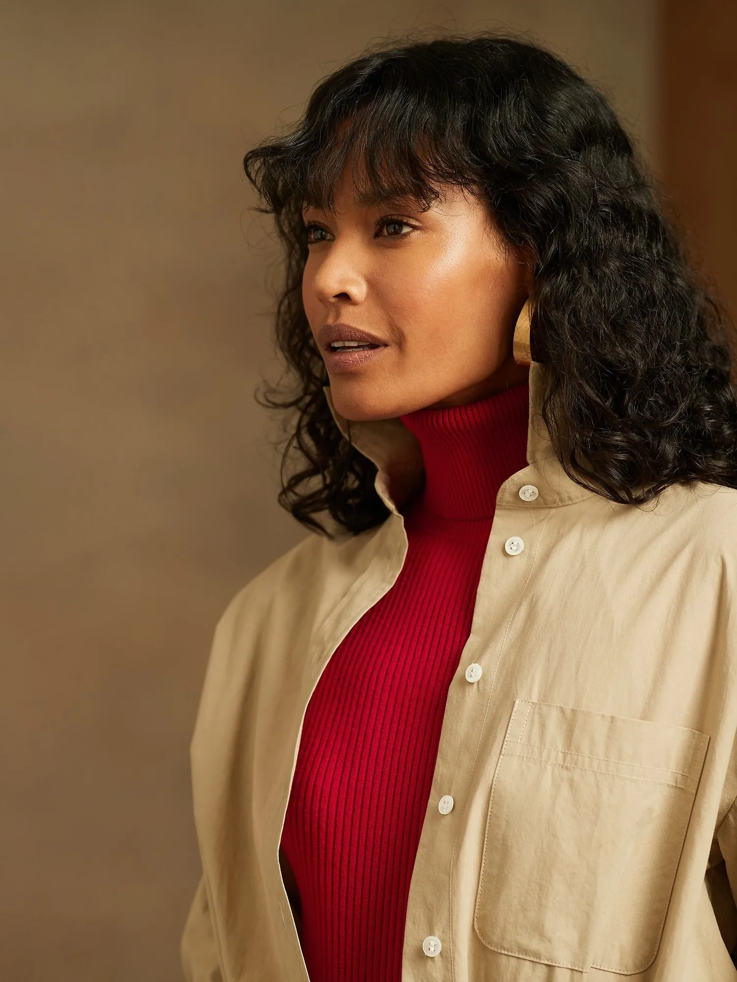 Ribbed Turtleneck Sweater in Red Sunset