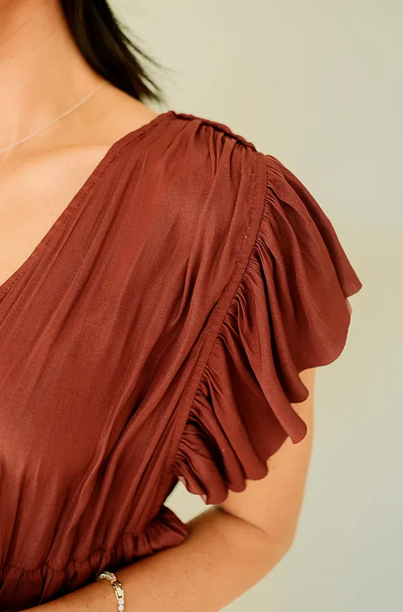 Roslyn Vino Copper Satin Dress - FINAL FEW - FINAL SALE