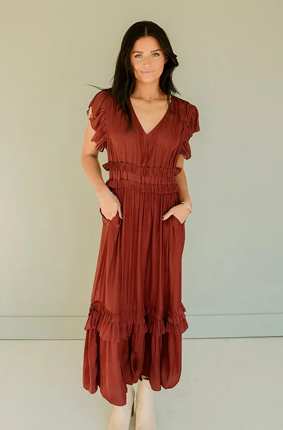 Roslyn Vino Copper Satin Dress - FINAL FEW - FINAL SALE