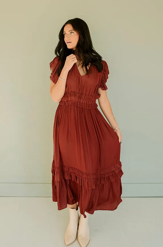 Roslyn Vino Copper Satin Dress - FINAL FEW - FINAL SALE