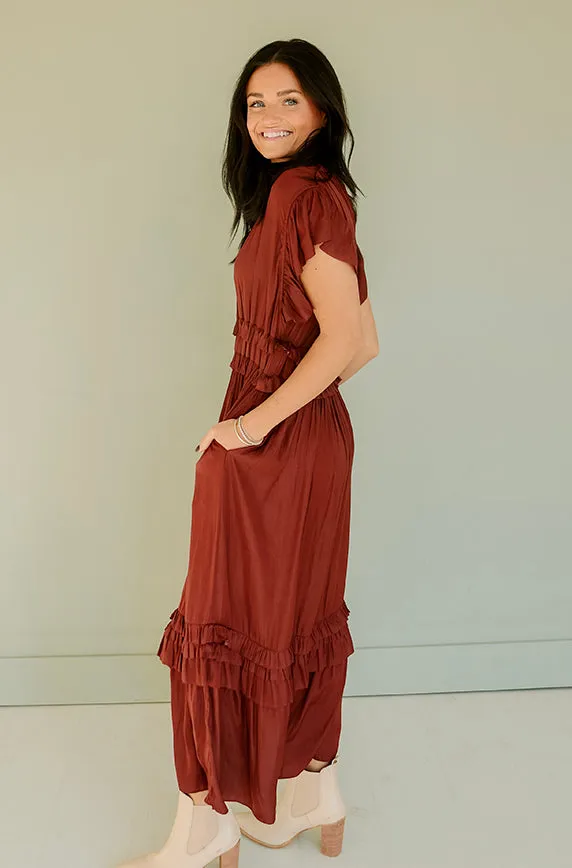 Roslyn Vino Copper Satin Dress - FINAL FEW - FINAL SALE