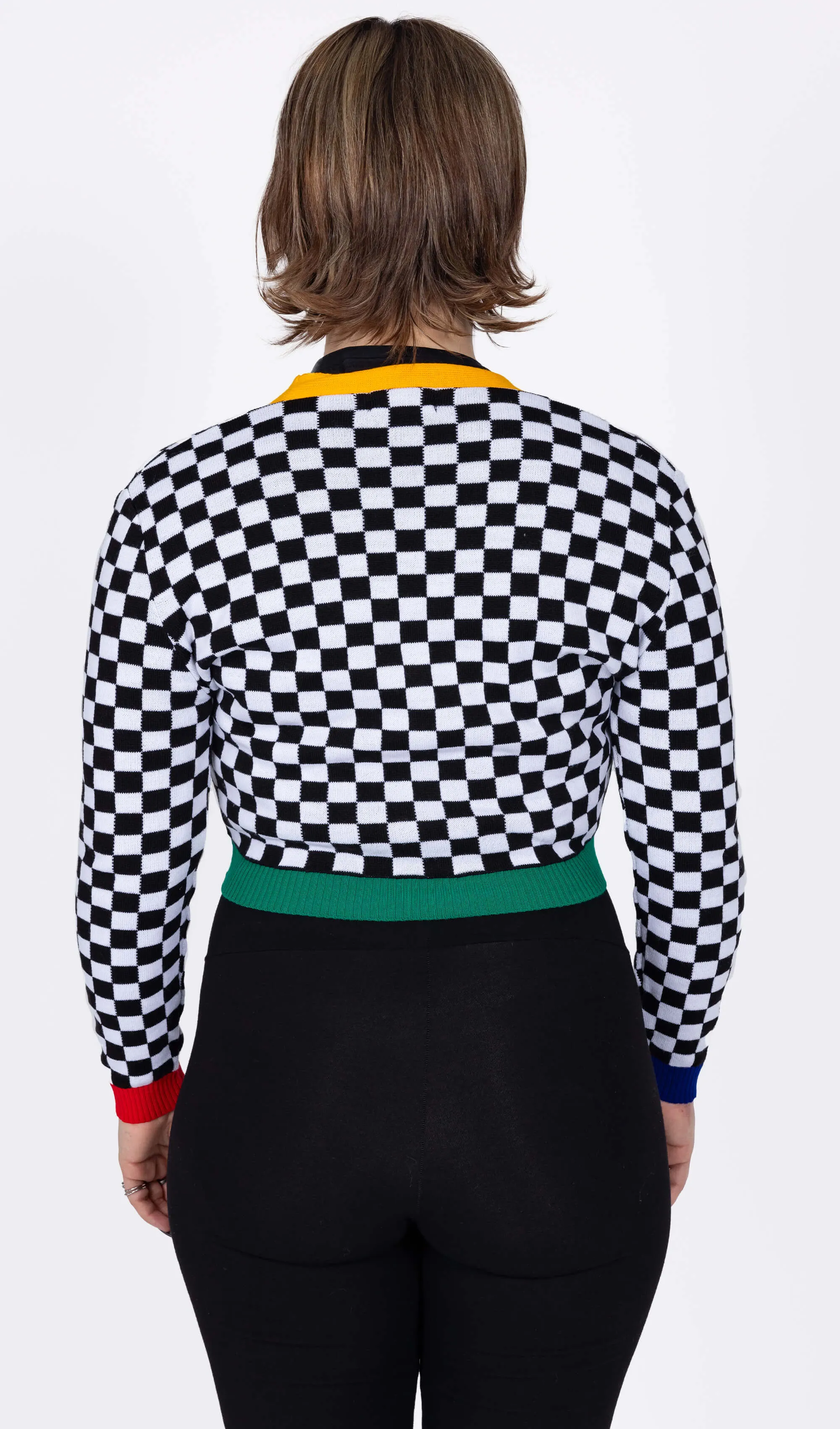 Run & Fly - Colour Block Checkerboard Cropped Cardigan