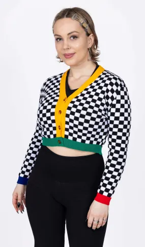 Run & Fly - Colour Block Checkerboard Cropped Cardigan