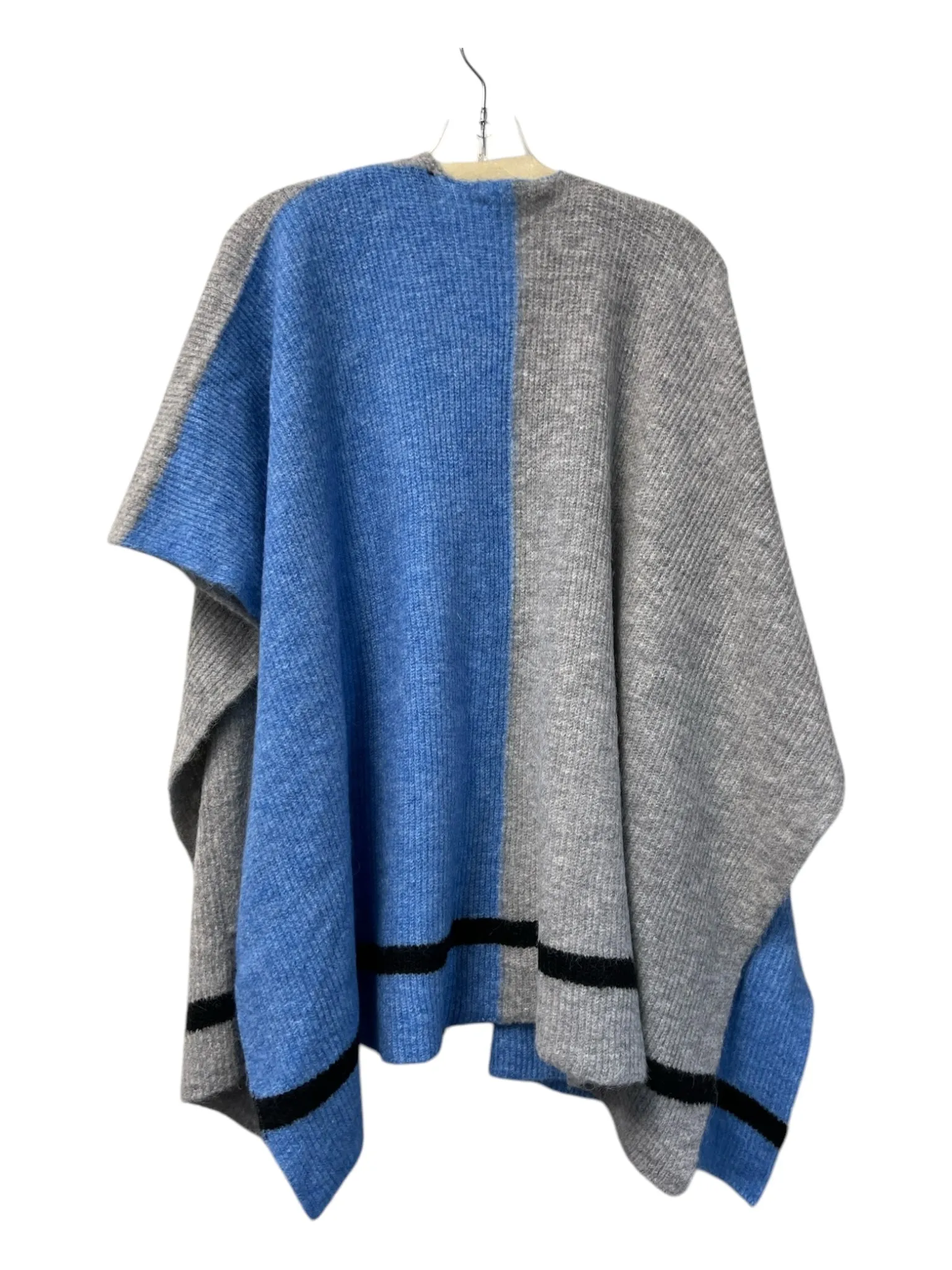 sita murt Gray & Blue Polyamide Blend Open Front color block Pockets Poncho