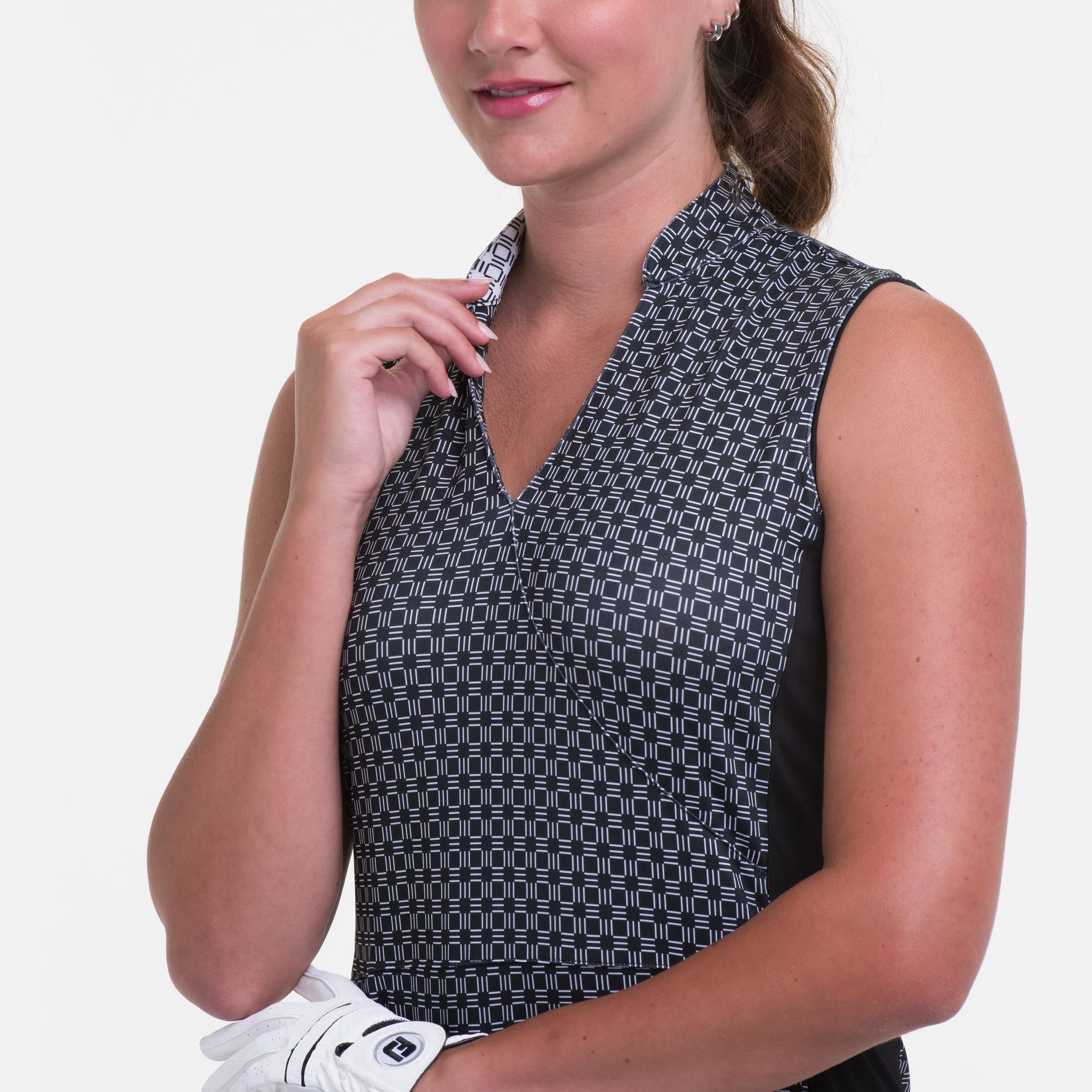 Sleeveless Faux Wrap Geo Print Dress