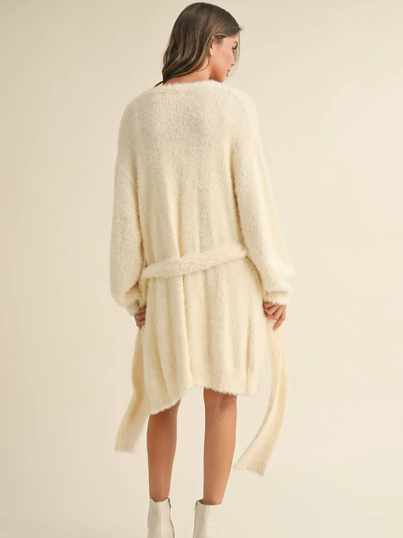 Soft Sleevess Tube Mini Dress and Cardigan Set Cream