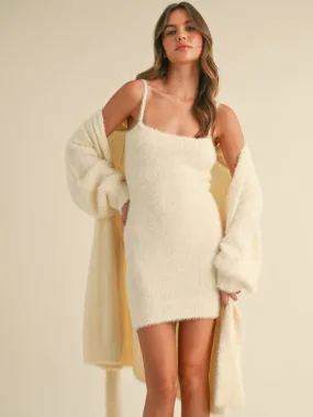Soft Sleevess Tube Mini Dress and Cardigan Set Cream