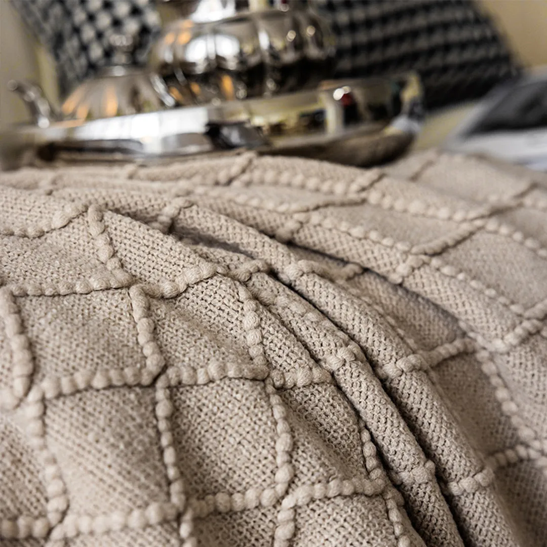 SOGA 2X Coffee Diamond Pattern Knitted Throw Blanket Warm Cozy Woven Cover Couch Bed Sofa Home Decor with Tassels