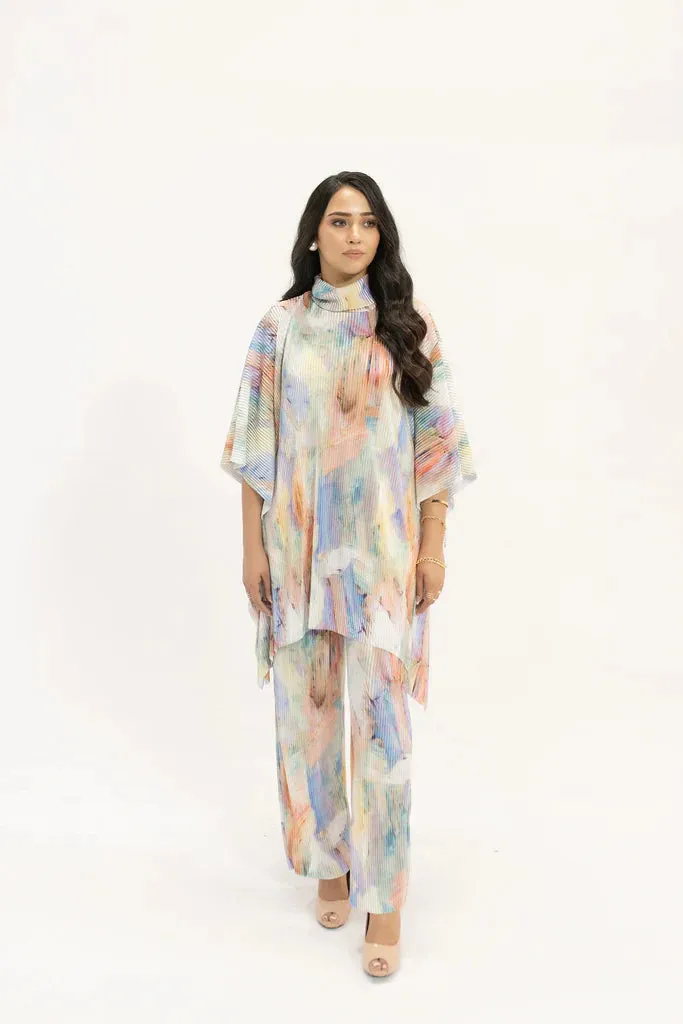 Spring Summer 24 - Nazik Blue /Pink Wasted Poncho Pleated Suit