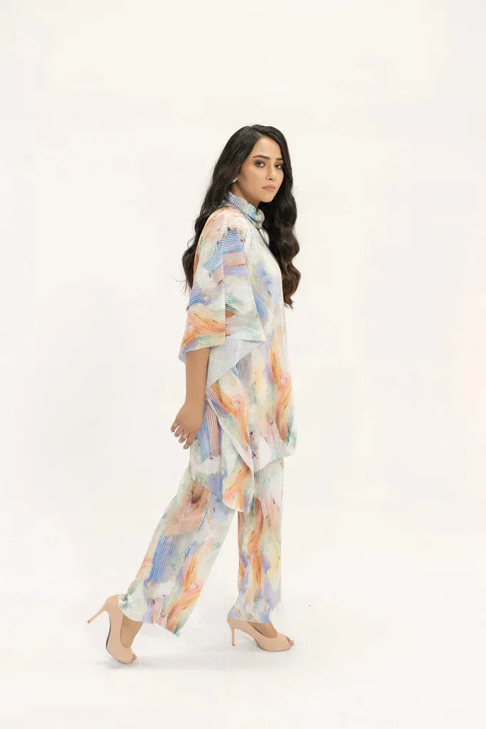 Spring Summer 24 - Nazik Blue /Pink Wasted Poncho Pleated Suit