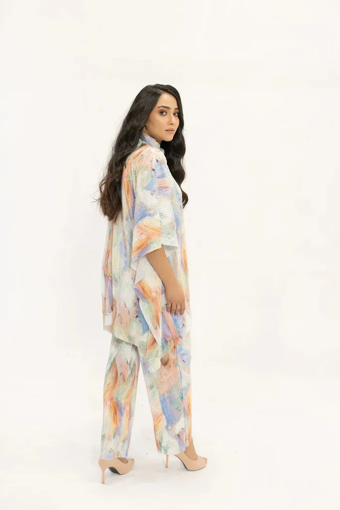 Spring Summer 24 - Nazik Blue /Pink Wasted Poncho Pleated Suit