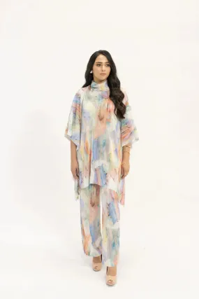 Spring Summer 24 - Nazik Blue /Pink Wasted Poncho Pleated Suit