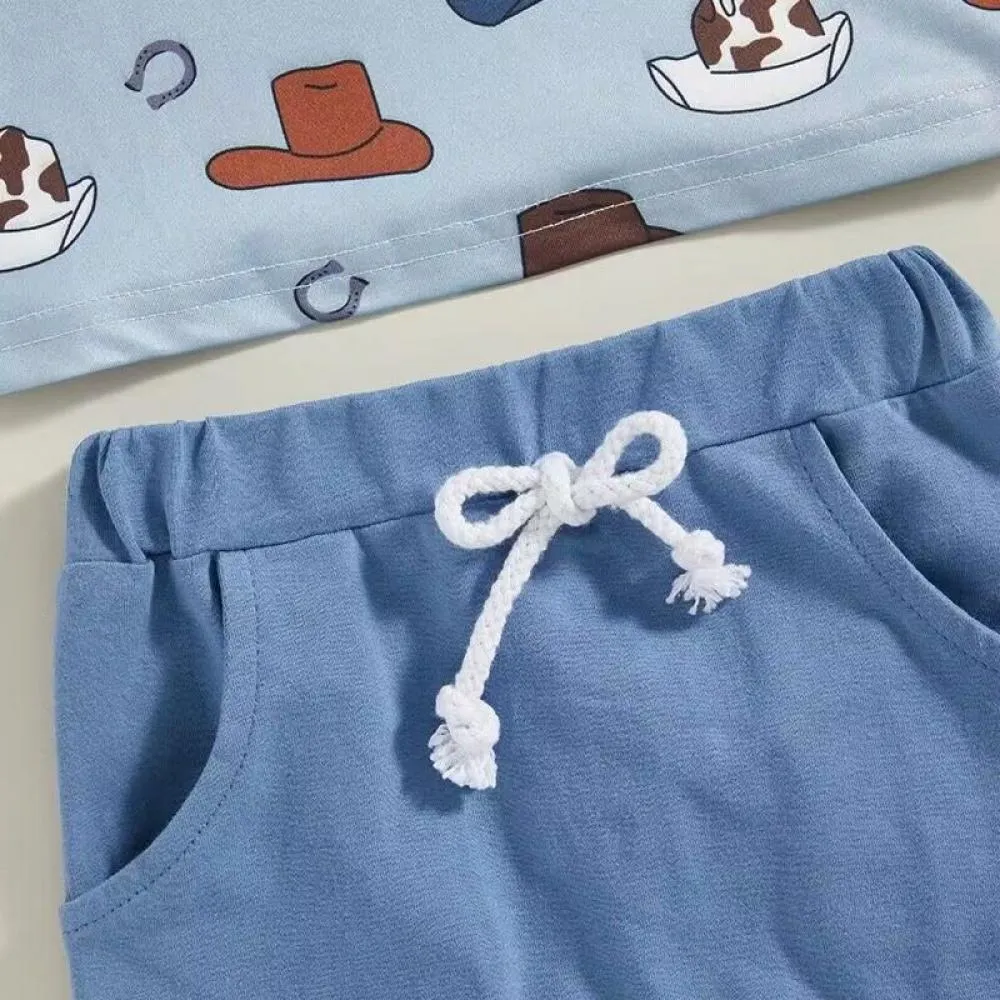 Summer boy casual short sleeved lapel top shorts set Wholesale Boys Clothing