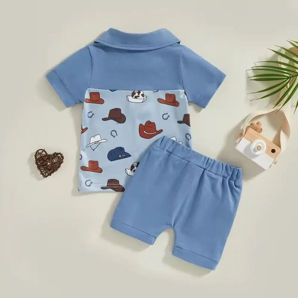 Summer boy casual short sleeved lapel top shorts set Wholesale Boys Clothing