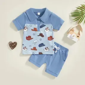 Summer boy casual short sleeved lapel top shorts set Wholesale Boys Clothing