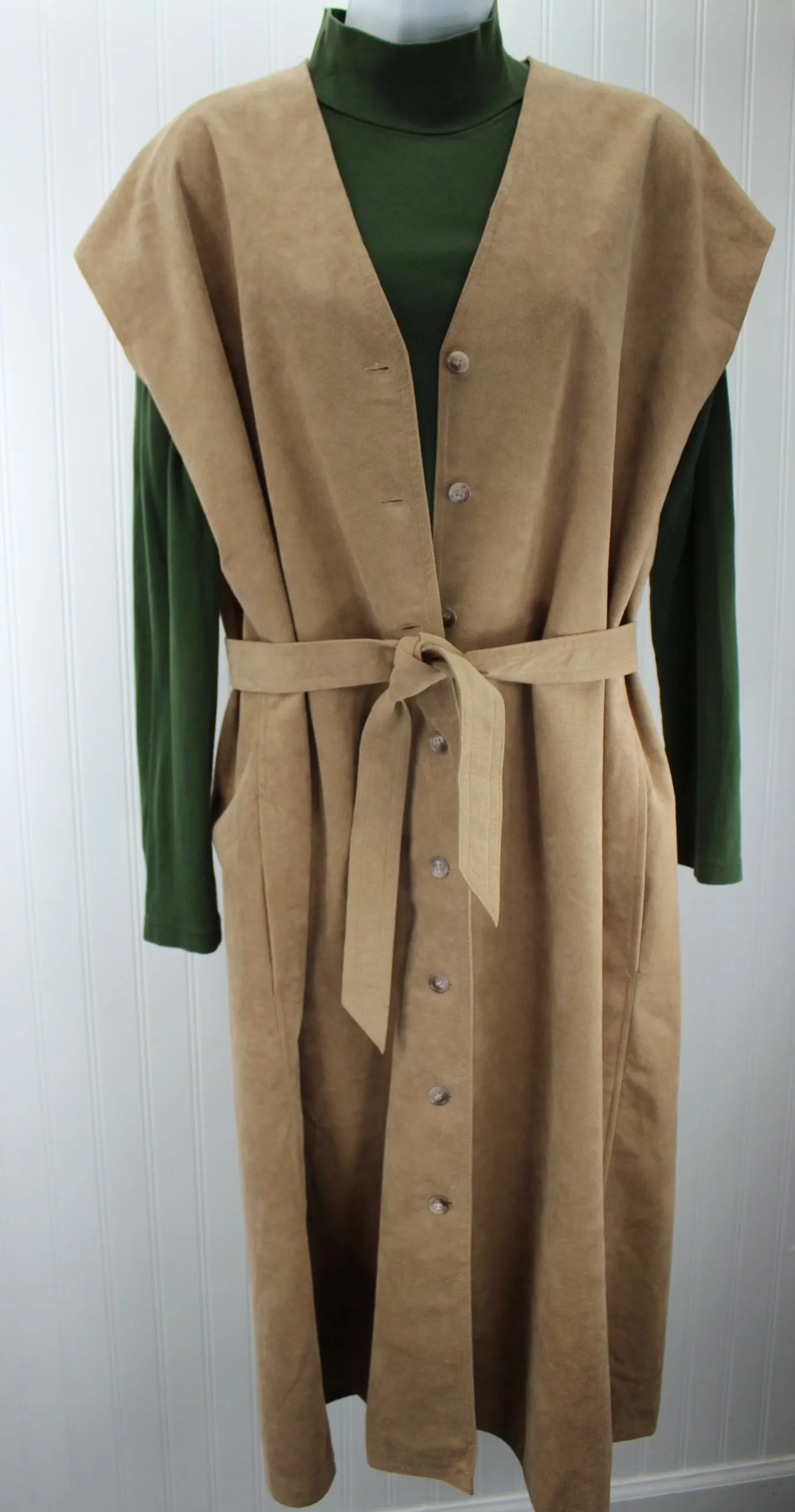 Tan Ultrasuede Long Vest or Dress Washable Packable Flexible Wear