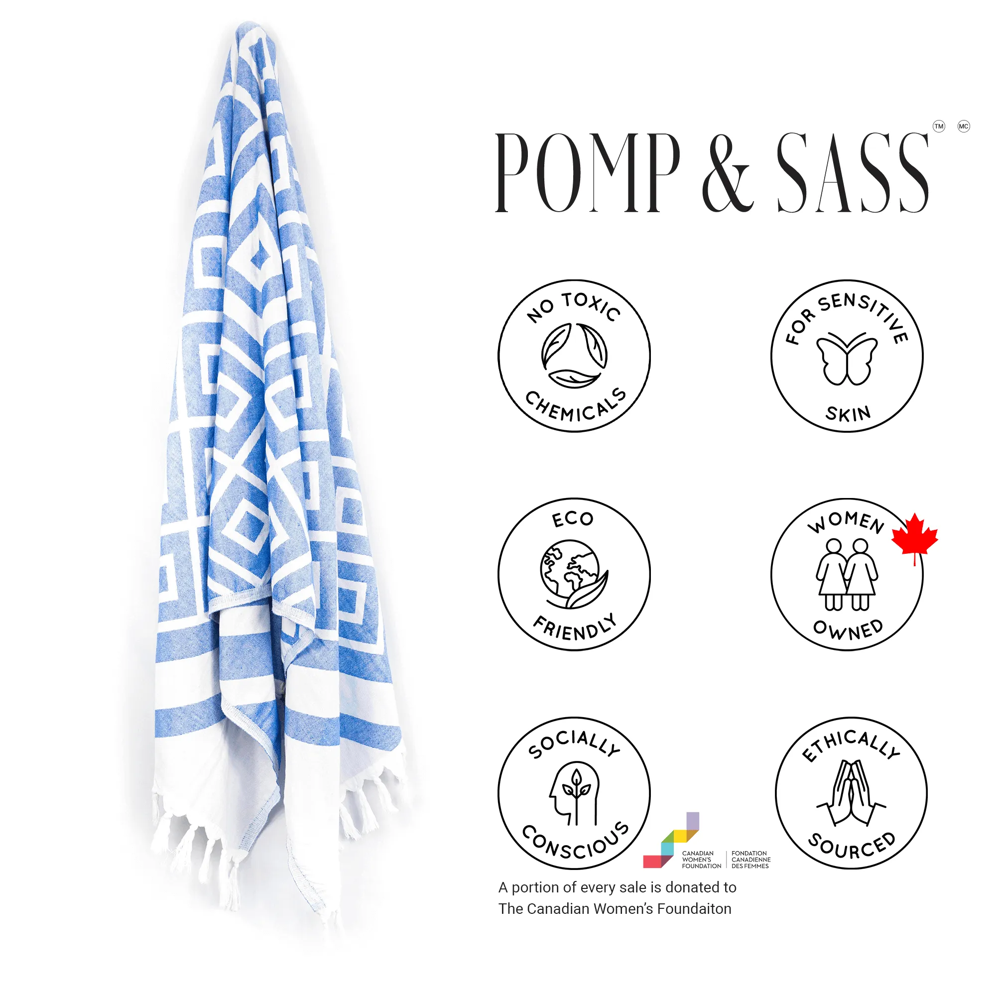 Turkish Cotton Towel Set / Geo Diamond in Blue   White