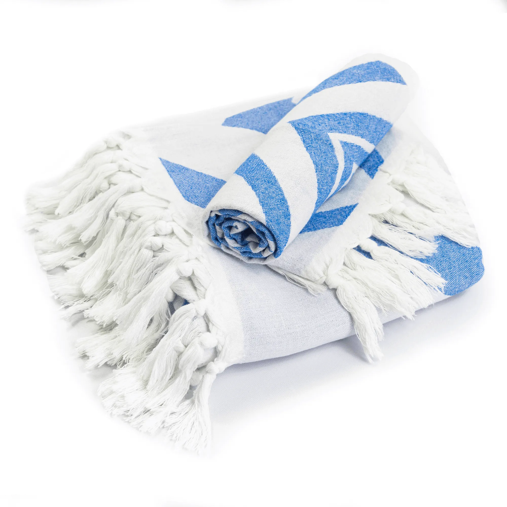 Turkish Cotton Towel Set / Geo Diamond in Blue   White