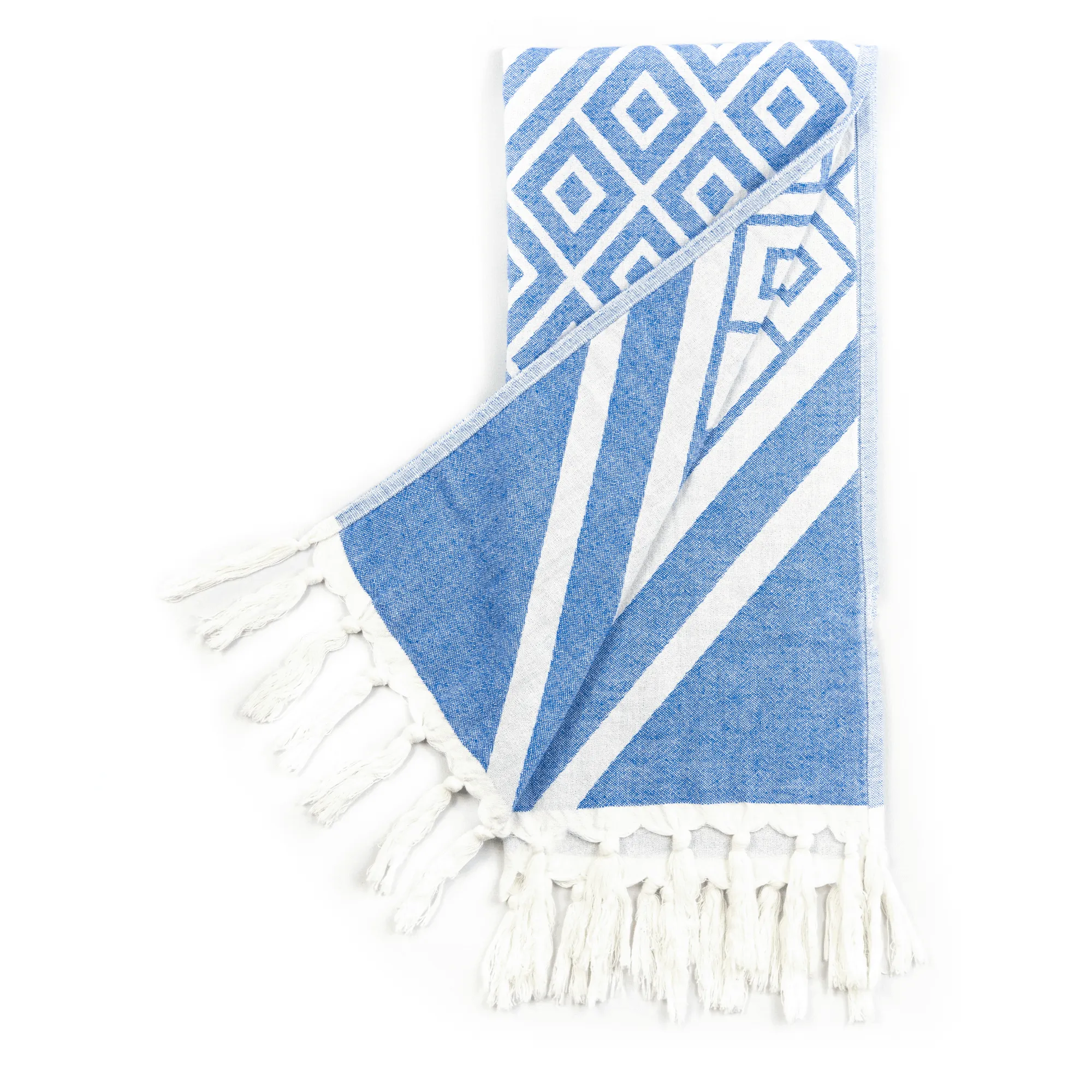 Turkish Cotton Towel Set / Geo Diamond in Blue   White